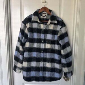 NWOT. Zara Man black/Blue Checked Relaxed Fit Overshirt. Size L.